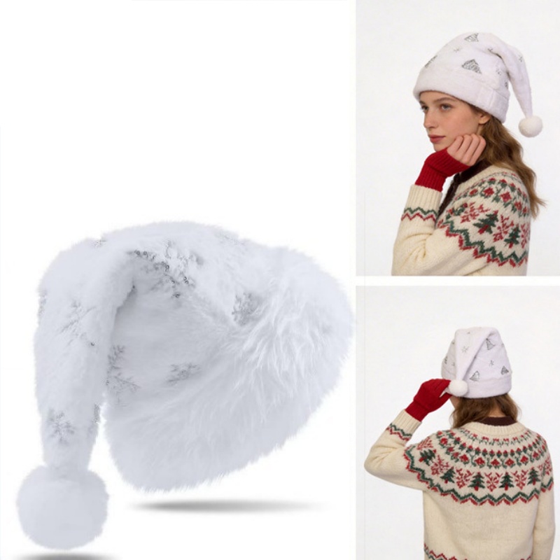 Santa Hat Plush - Gorro navideño de felpa blanca con