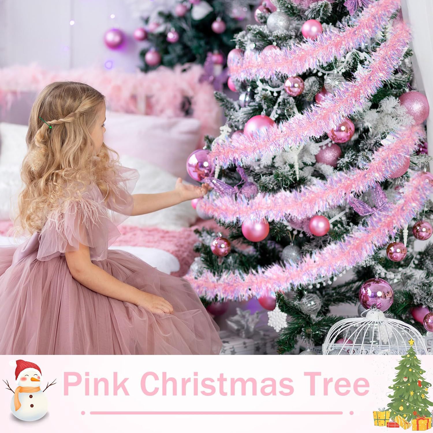 Guirnalda de oropel rosa, 1-10 - Tinsel Garland Decoration reseña y precio